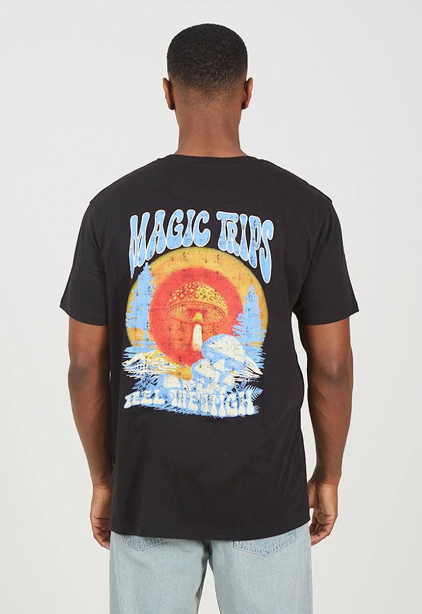 Brave Soul - Crew Neck Oversized T-Shirt - Jet Black / Multi-Colour Print