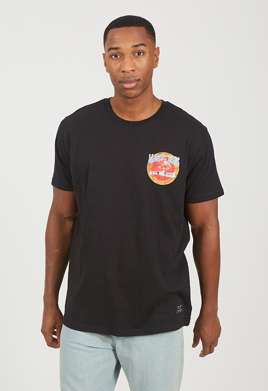 Brave Soul - Crew Neck Oversized T-Shirt - Jet Black / Multi-Colour Print