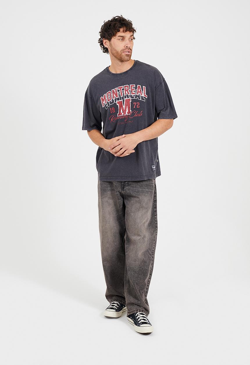 Brave Soul - Relaxed Fit Crew Neck T-shirt- Dark Grey Acid Wash