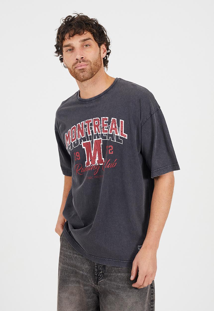 Brave Soul - Relaxed Fit Crew Neck T-shirt- Dark Grey Acid Wash