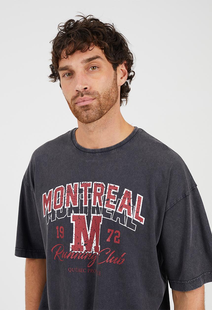 Brave Soul - Relaxed Fit Crew Neck T-shirt- Dark Grey Acid Wash