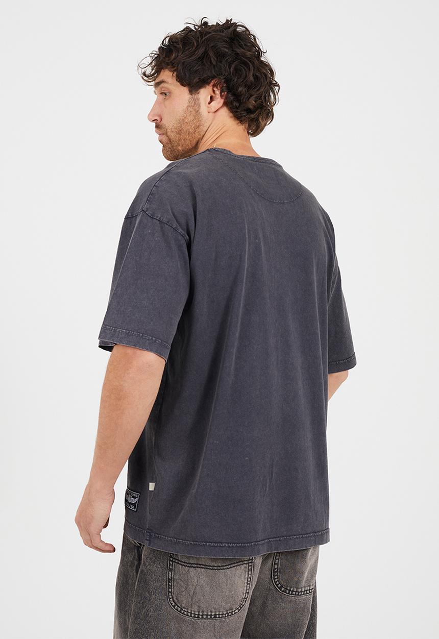 Brave Soul - Relaxed Fit Crew Neck T-shirt- Dark Grey Acid Wash