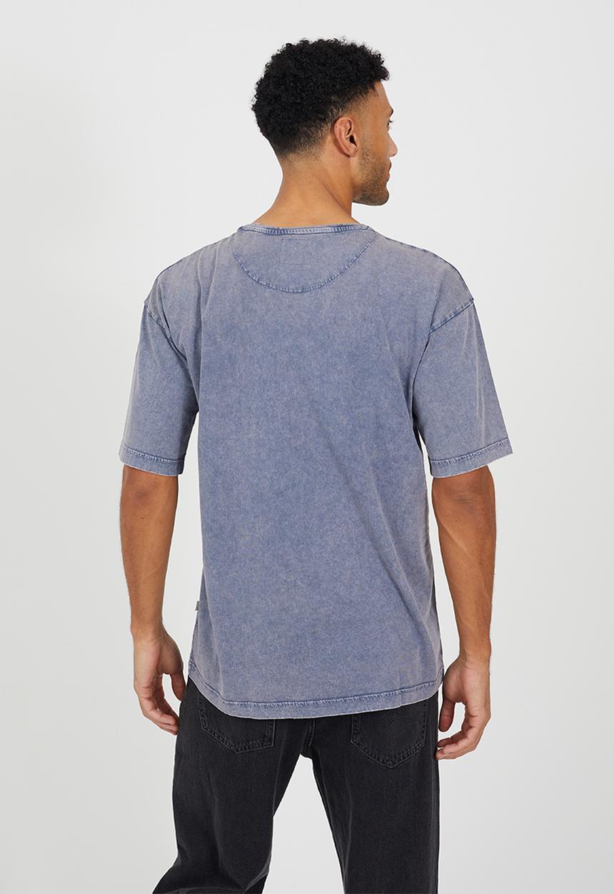Brave Soul - Relaxed Fit Crew Neck T-shirt- Denim Blue Acid Wash