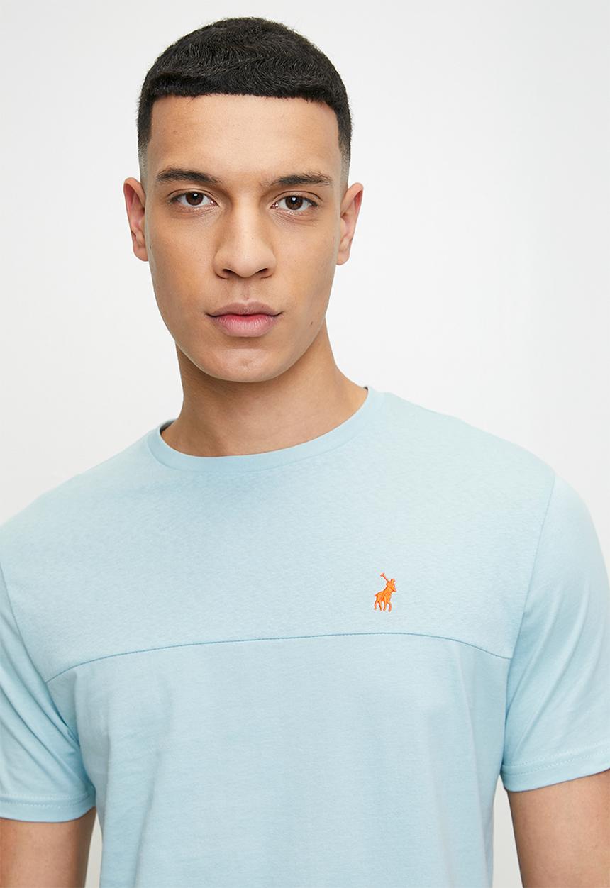 POLO - Bas  linen blend ss t-shirt - light blue