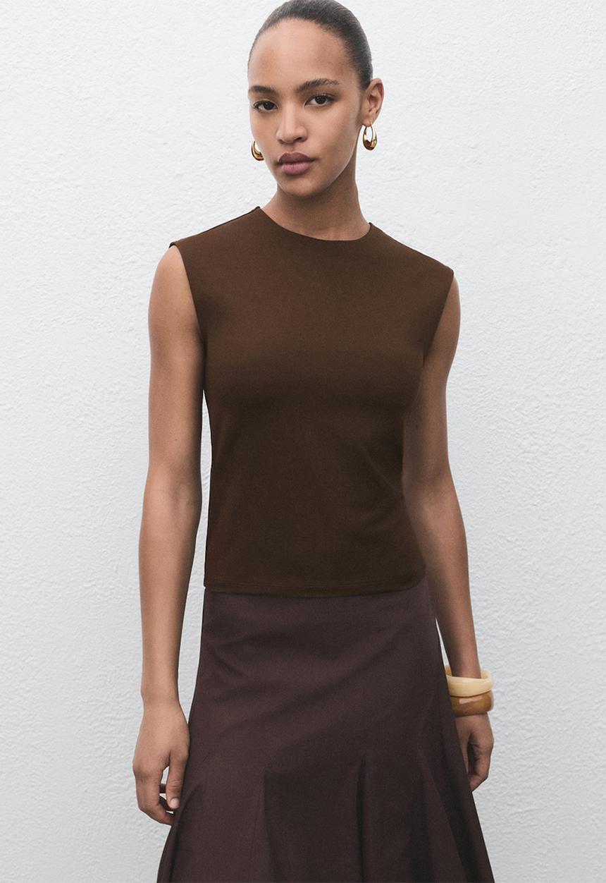 MANGO - T-shirt gala -  brown