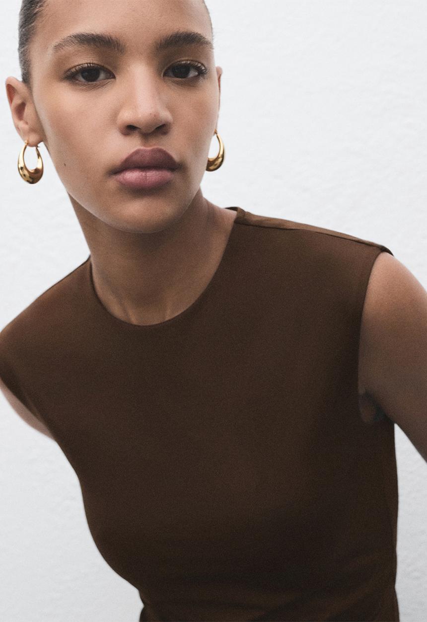 MANGO - T-shirt gala -  brown