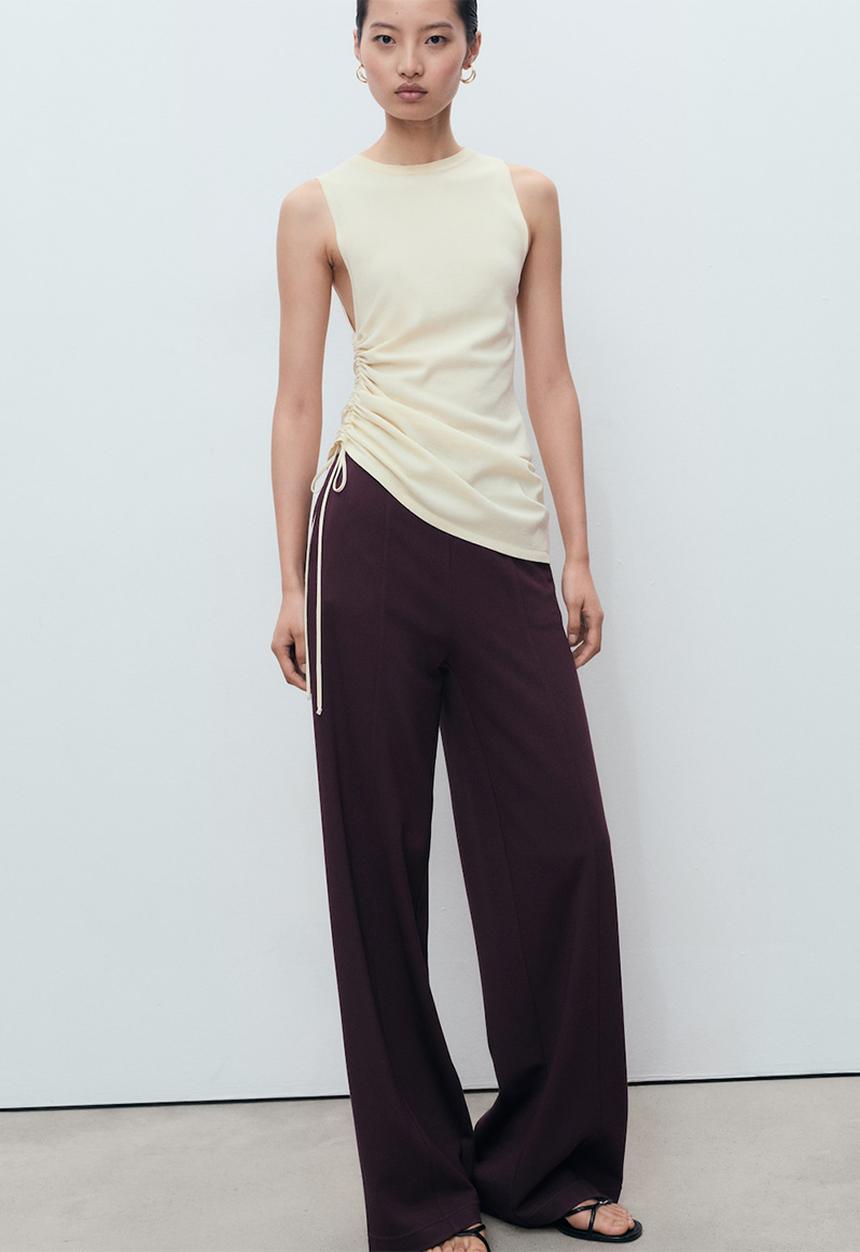 MANGO - Trousers florida  -  dark red
