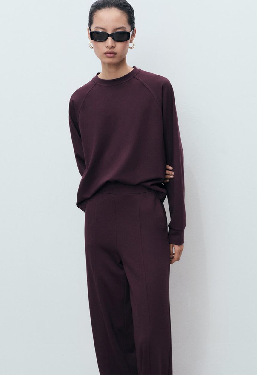 MANGO - Trousers florida  -  dark red