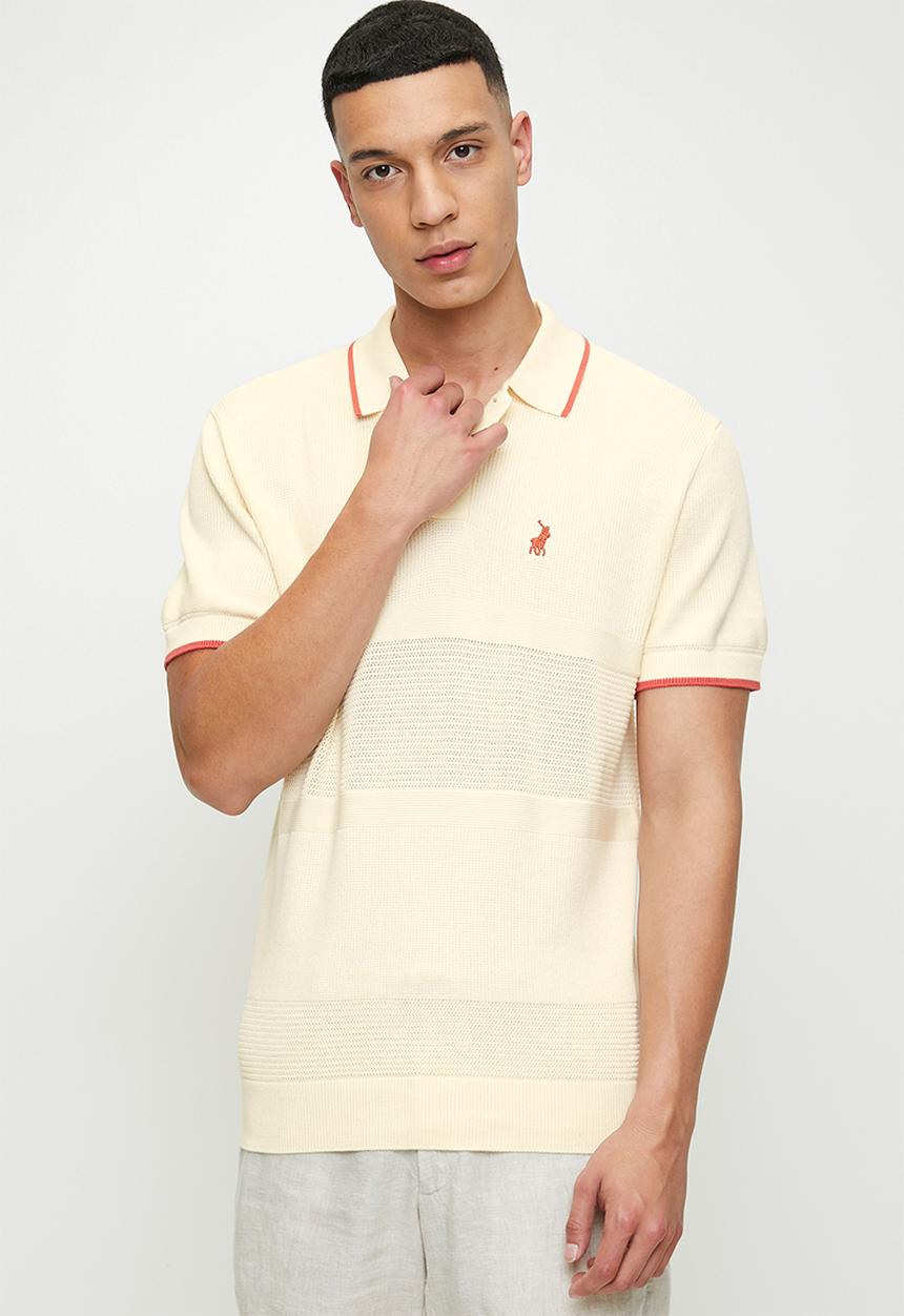 POLO - Maddox textured tipped knitted short sleeve golfer - stone