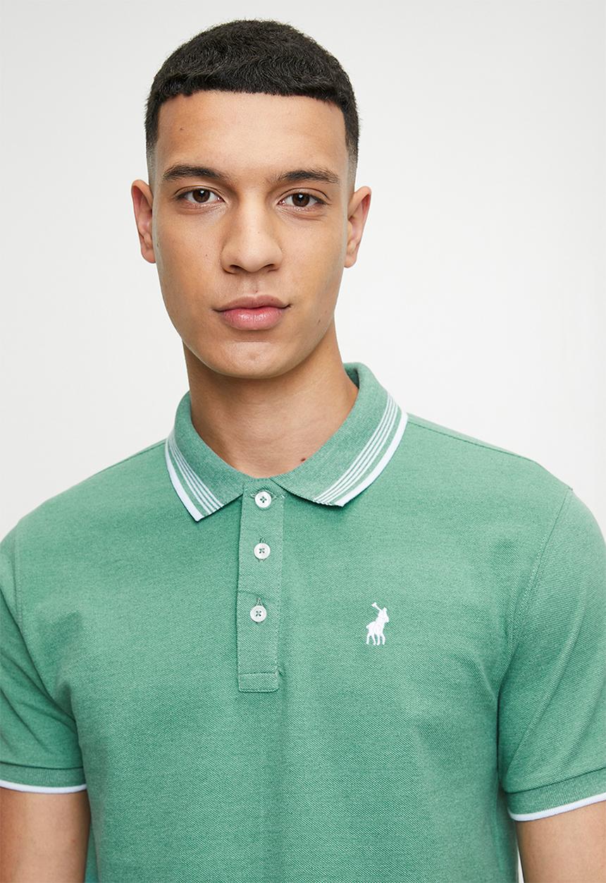 POLO - Bernard short sleeveless tipped melange golfer - aqua