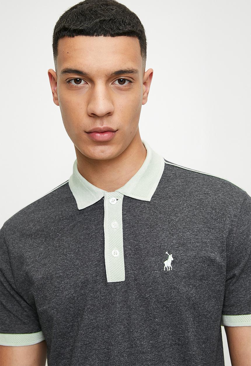 POLO - Vishnu contrast collar piping ss golfer - charcoal melange