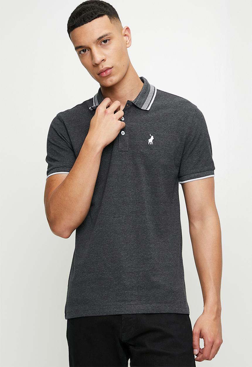 POLO - Bernard short sleeve tipped melange golfer - charcoal melange