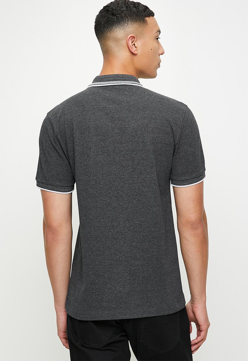 POLO - Bernard short sleeve tipped melange golfer - charcoal melange