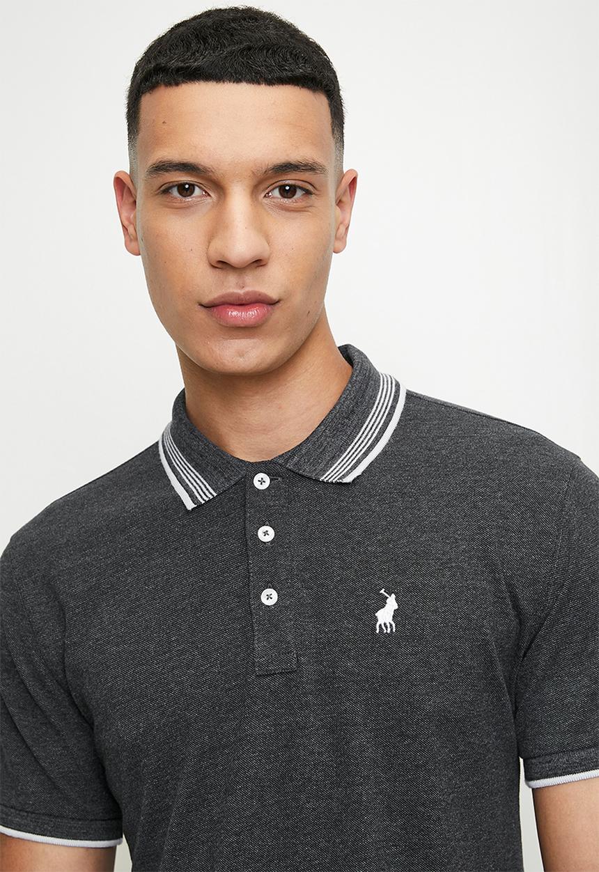 POLO - Bernard short sleeve tipped melange golfer - charcoal melange