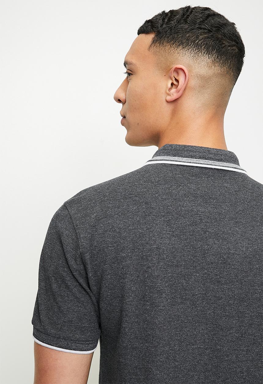 POLO - Bernard short sleeve tipped melange golfer - charcoal melange