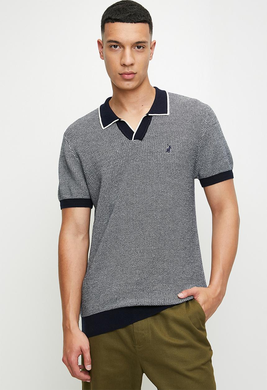 POLO - Andy textured tipped knitted golfer - navy