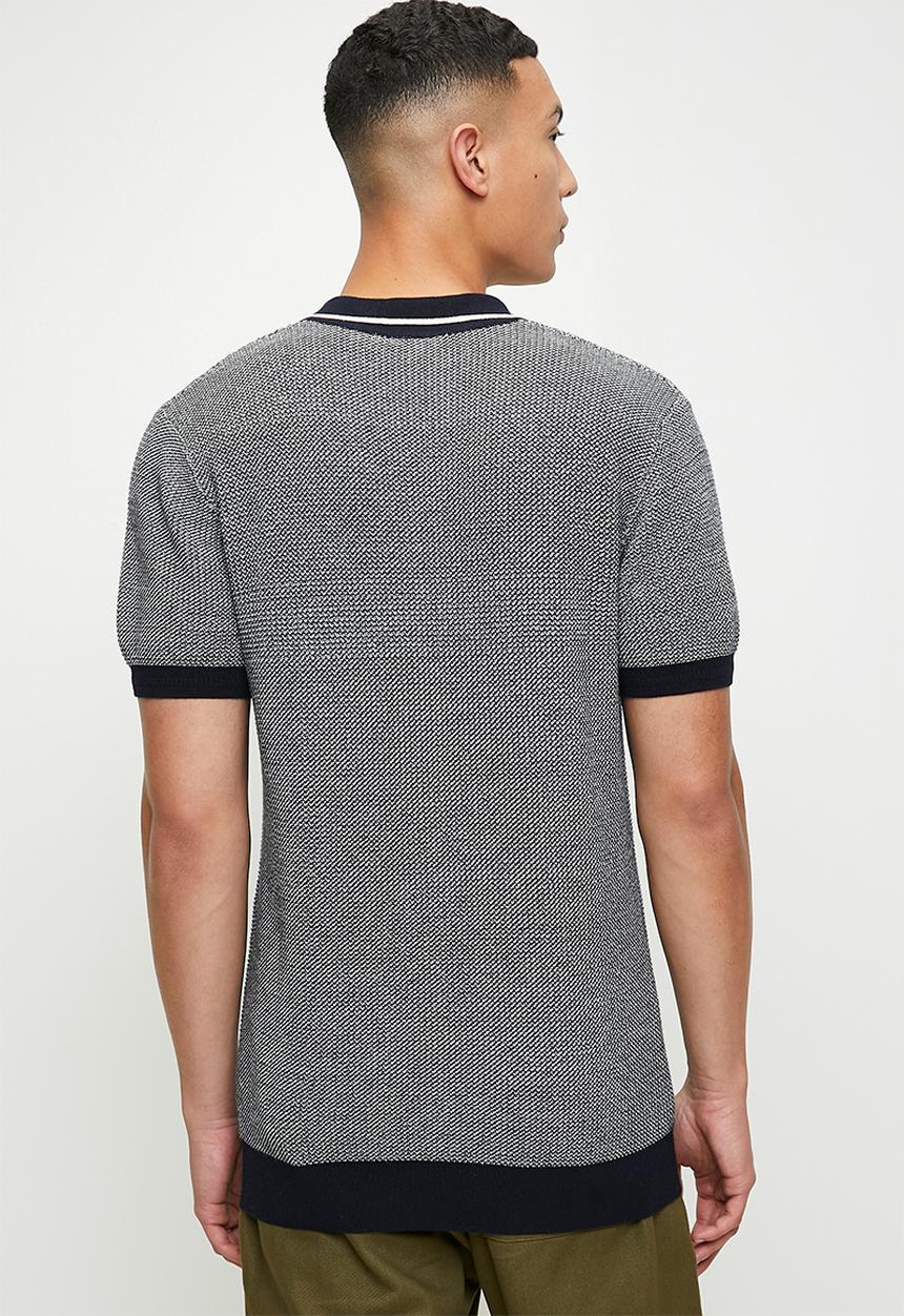 POLO - Andy textured tipped knitted golfer - navy