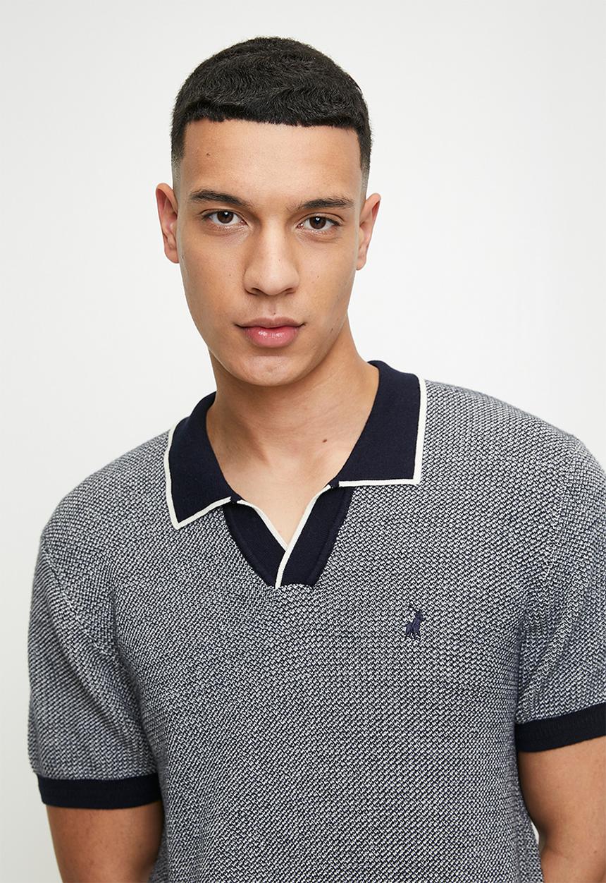 POLO - Andy textured tipped knitted golfer - navy