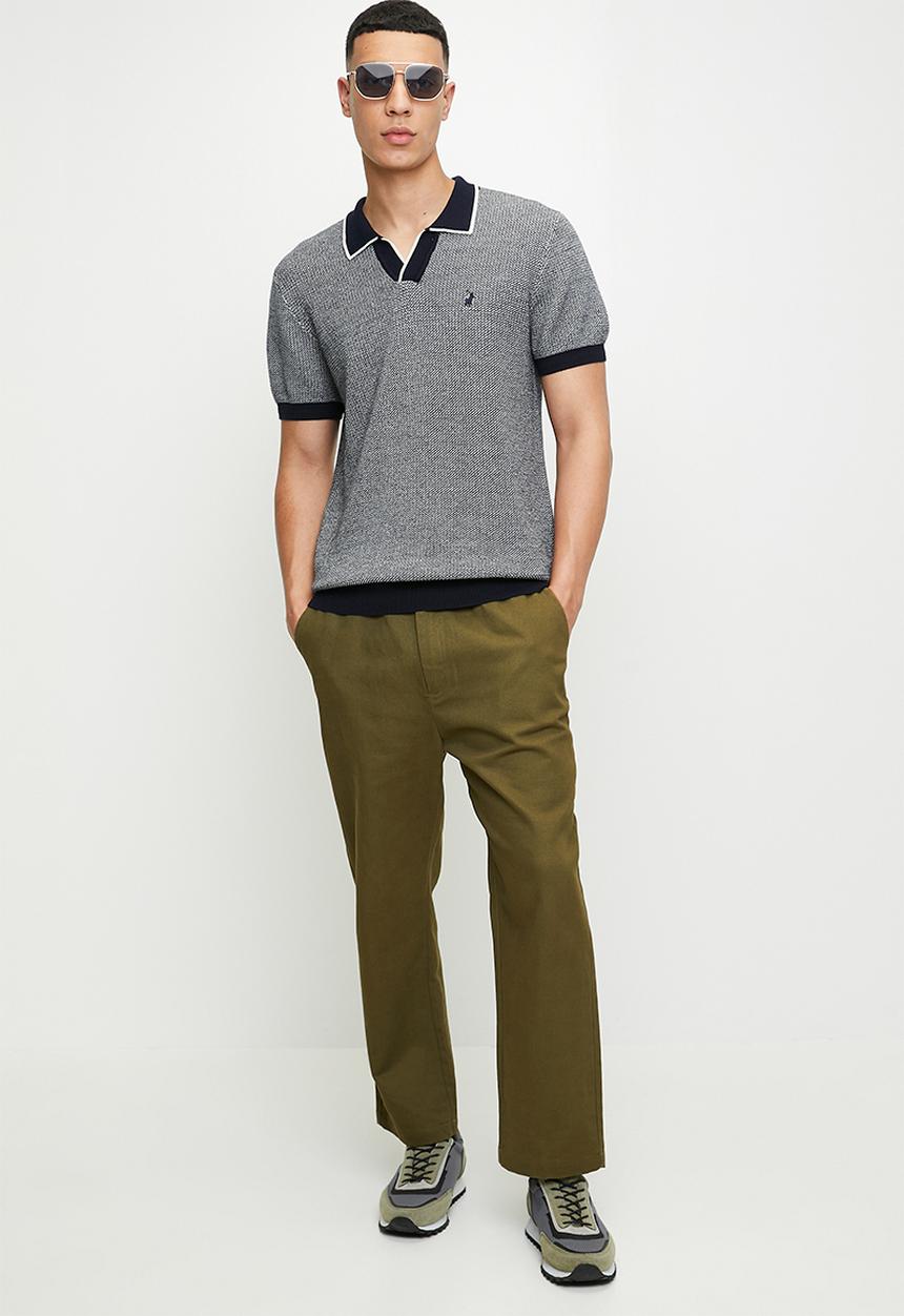 POLO - Andy textured tipped knitted golfer - navy