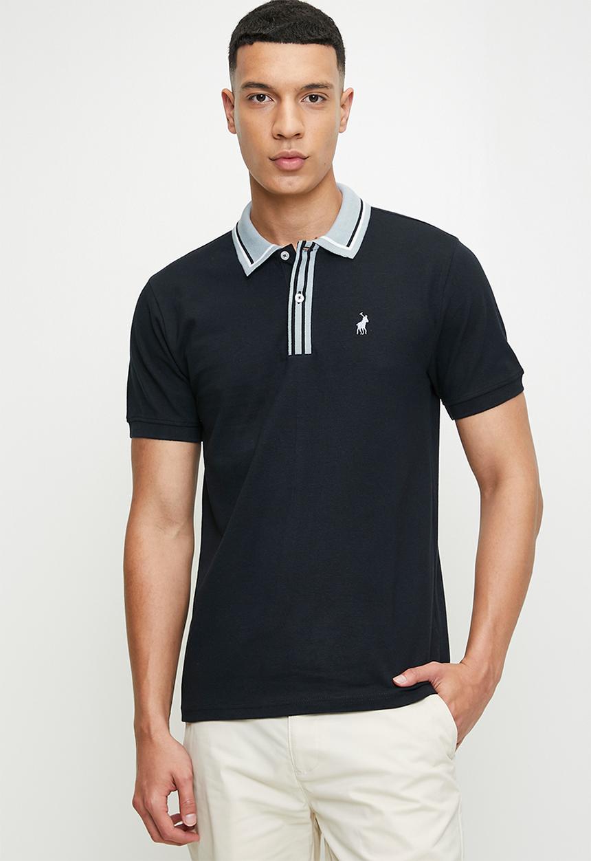POLO - Ashton plain pique short sleeve contrast placket golfer - navy