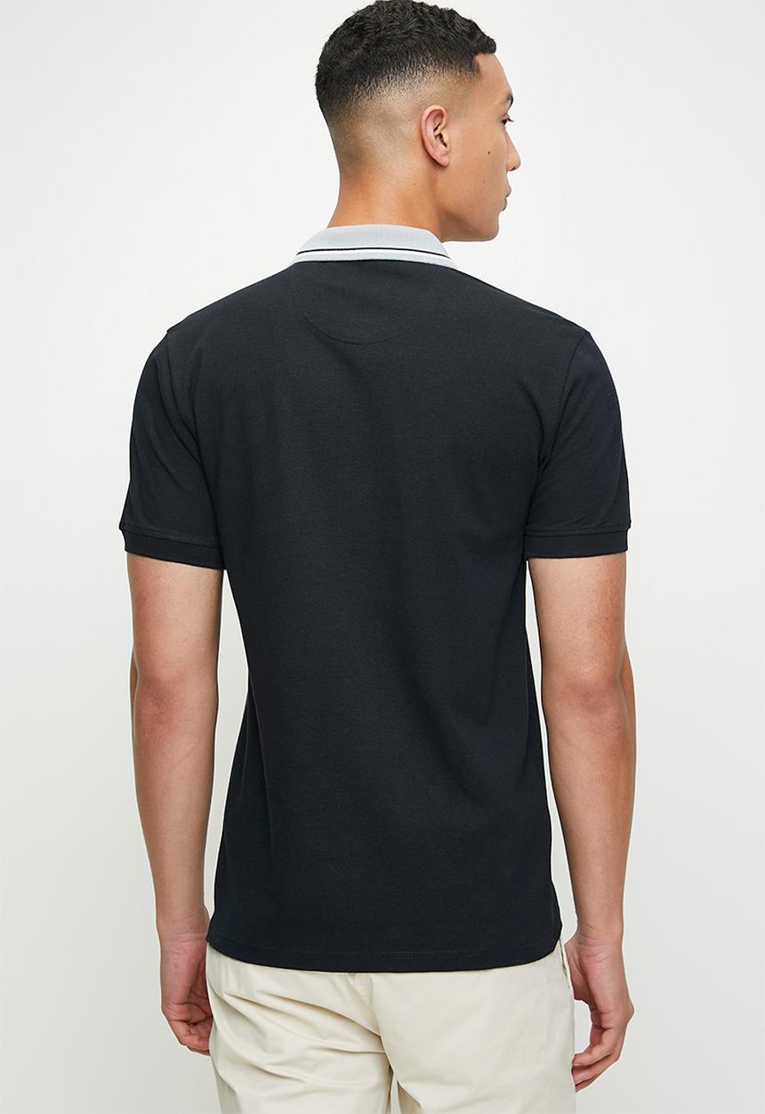 POLO - Ashton plain pique short sleeve contrast placket golfer - navy