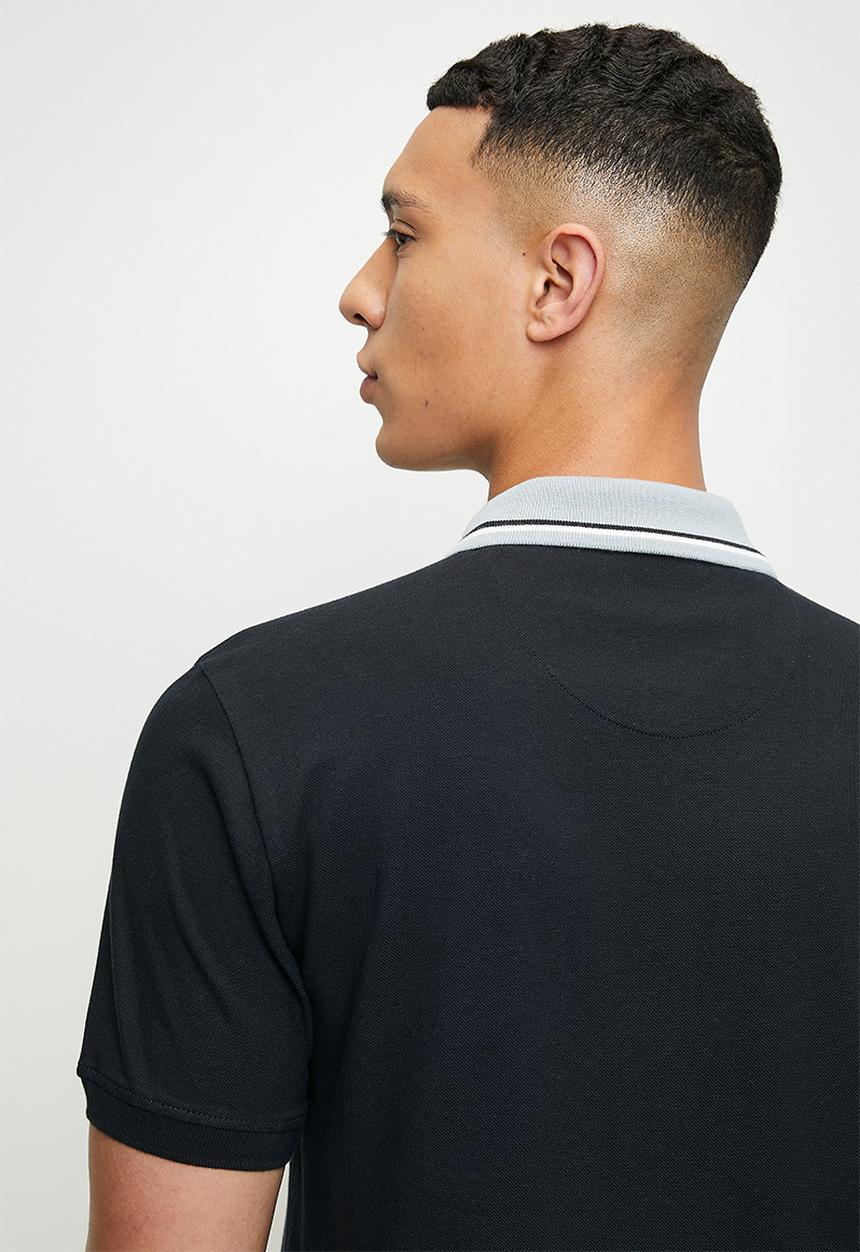 POLO - Ashton plain pique short sleeve contrast placket golfer - navy