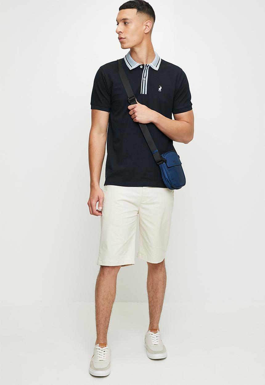 POLO - Ashton plain pique short sleeve contrast placket golfer - navy