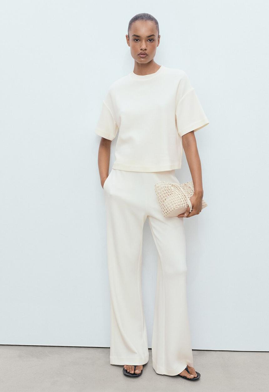 MANGO - Camiseta pico - light beige