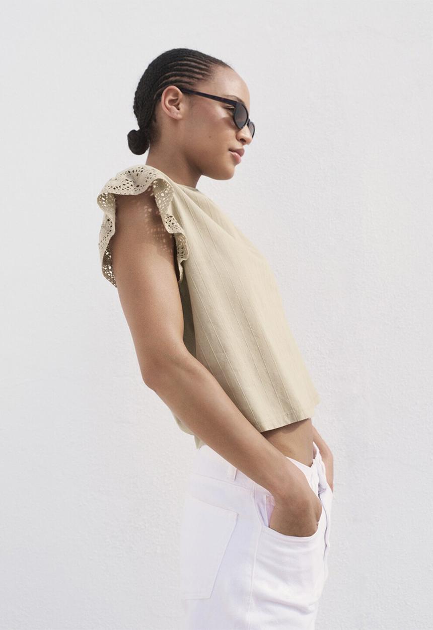 MANGO - T-shirt voli - mid-beige