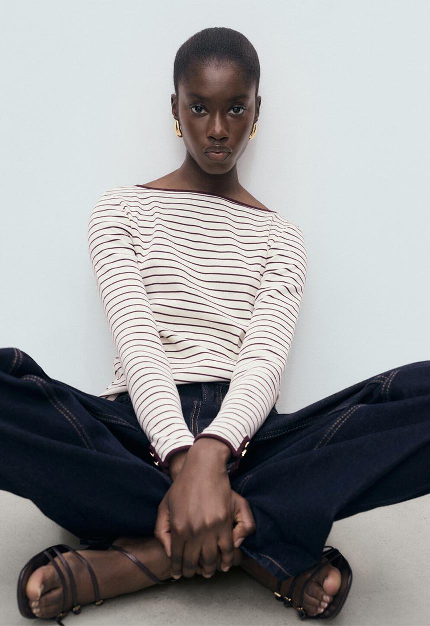 MANGO - Camiseta porta - dark red & white