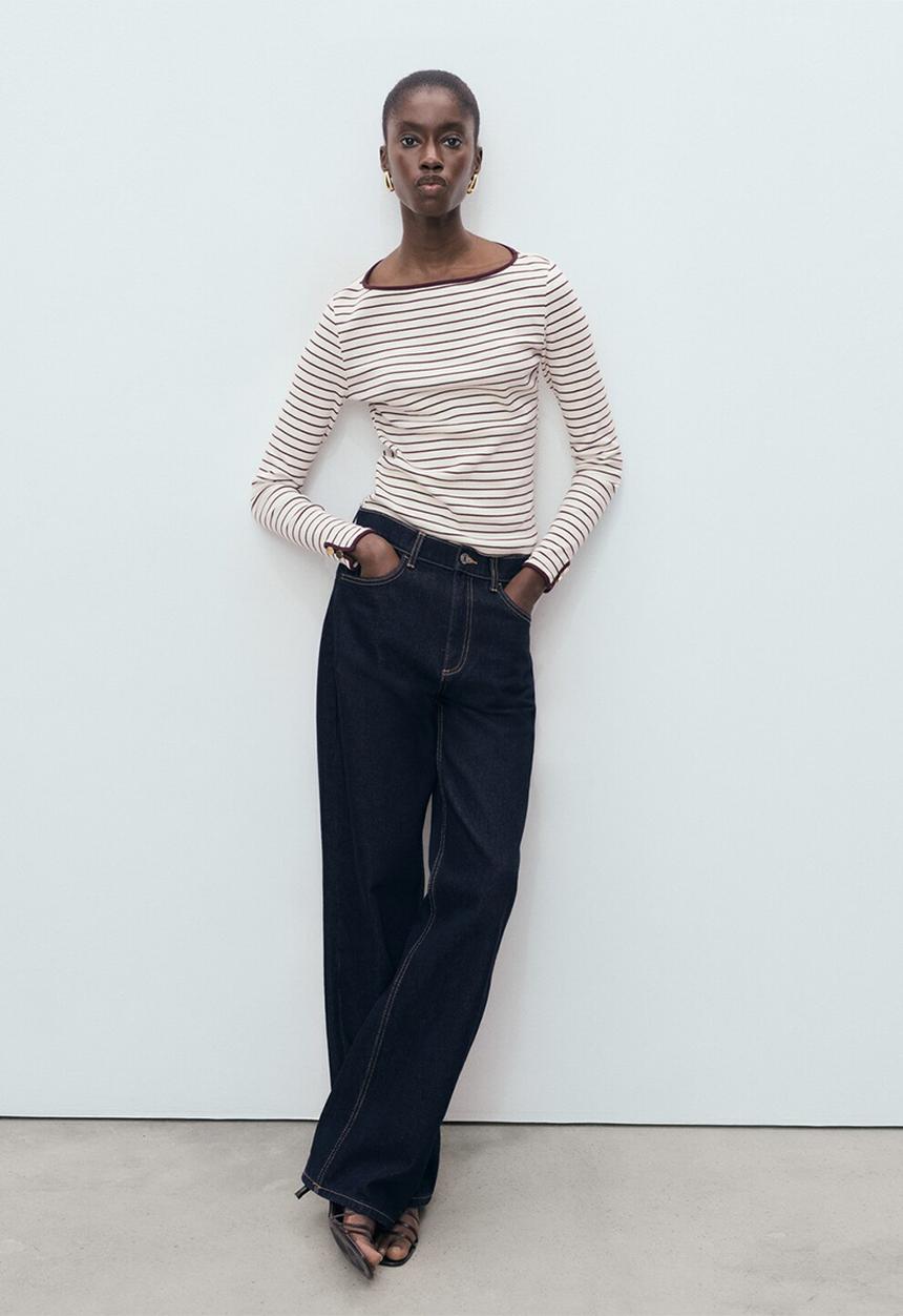 MANGO - Camiseta porta - dark red & white