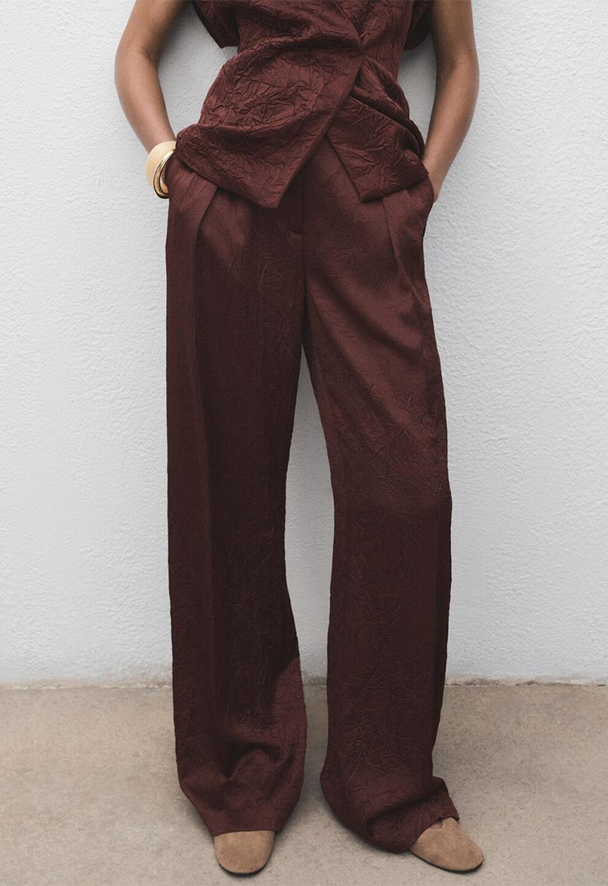 MANGO - Trousers flor -  dark brown