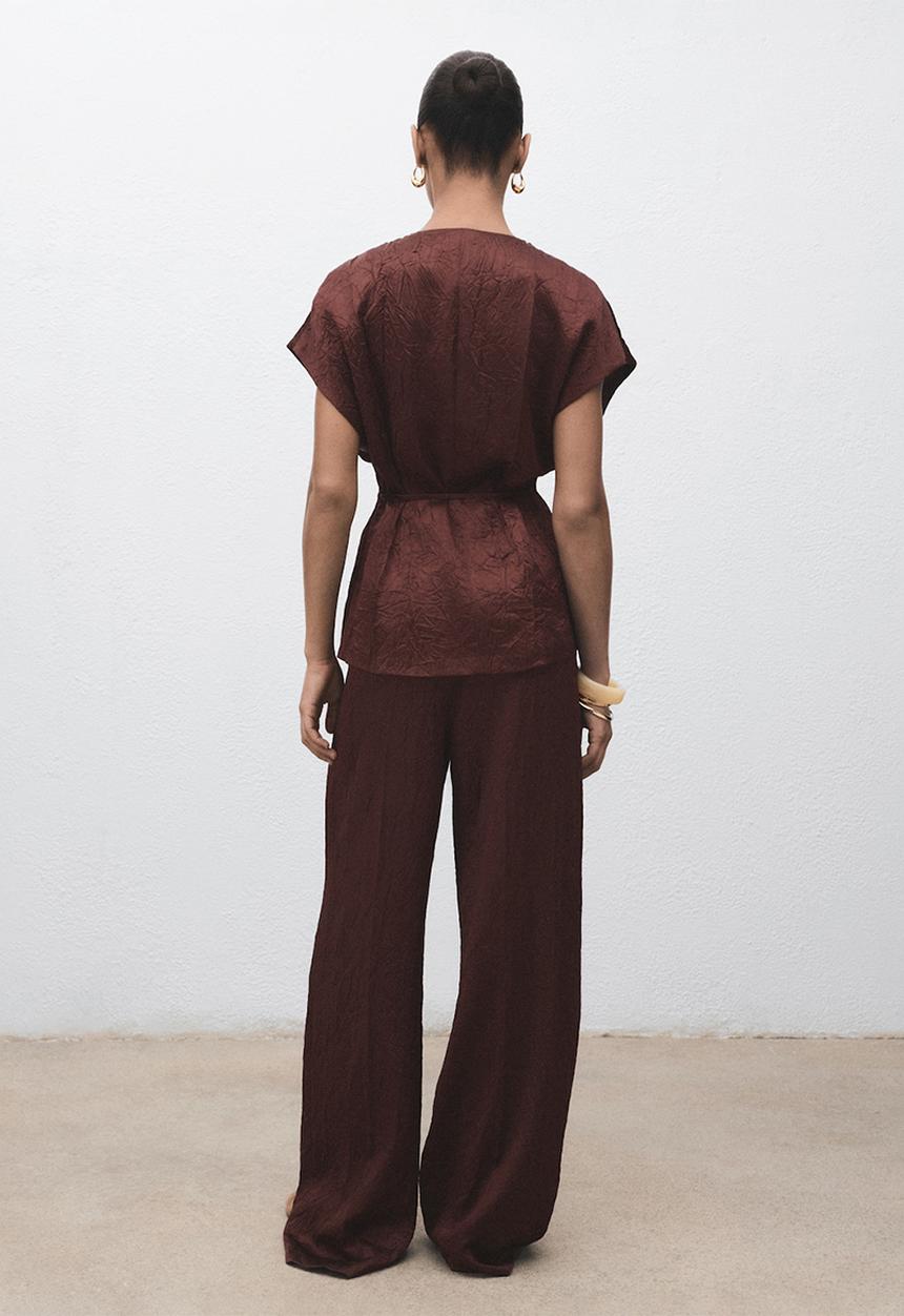 MANGO - Trousers flor -  dark brown