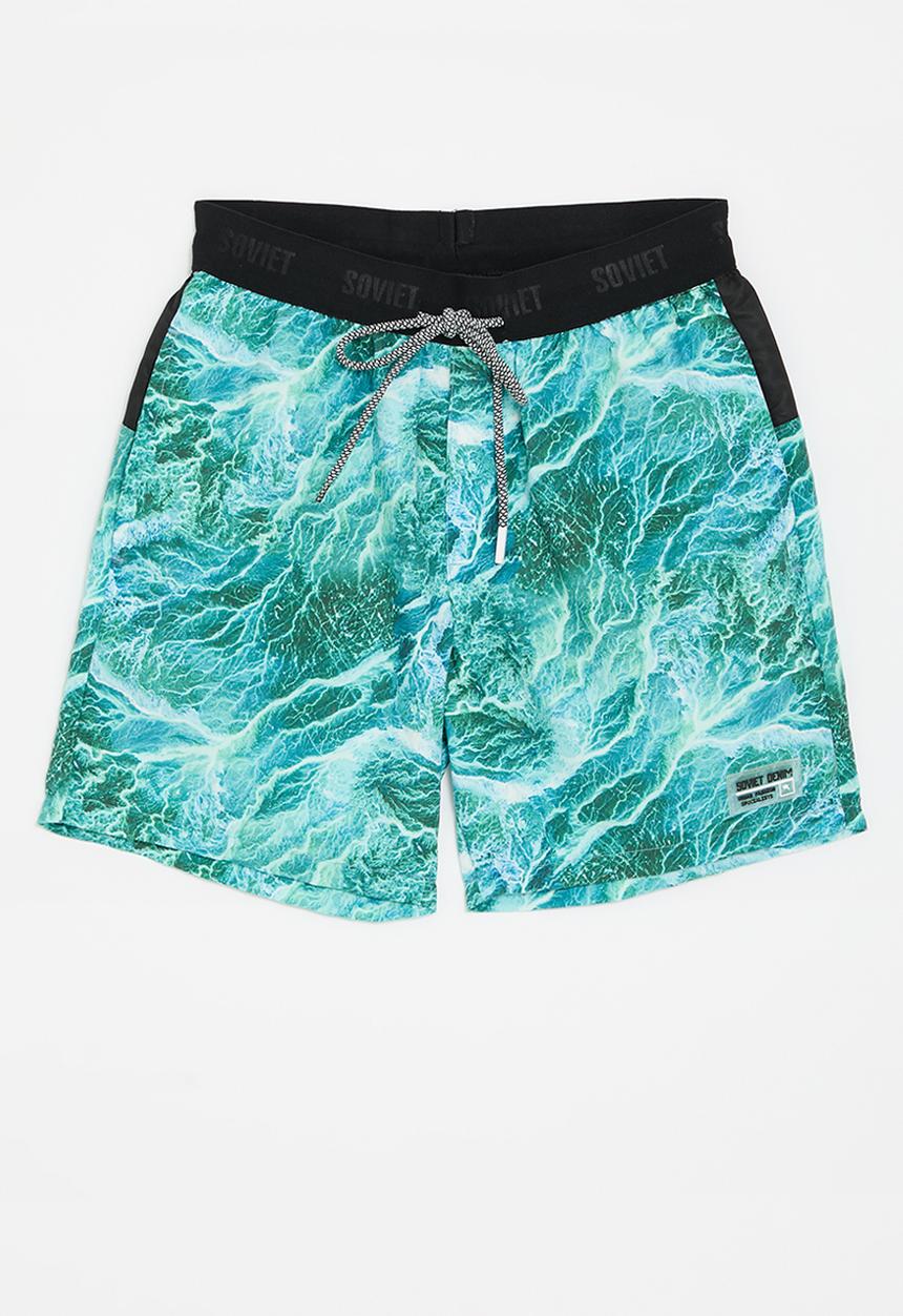 SOVIET - Boys fashion swim short - black & blue