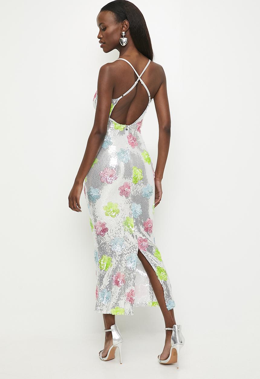 SISSY BOY - Scoop Neck Maxi Dress With Slit Details - Silver Multi
