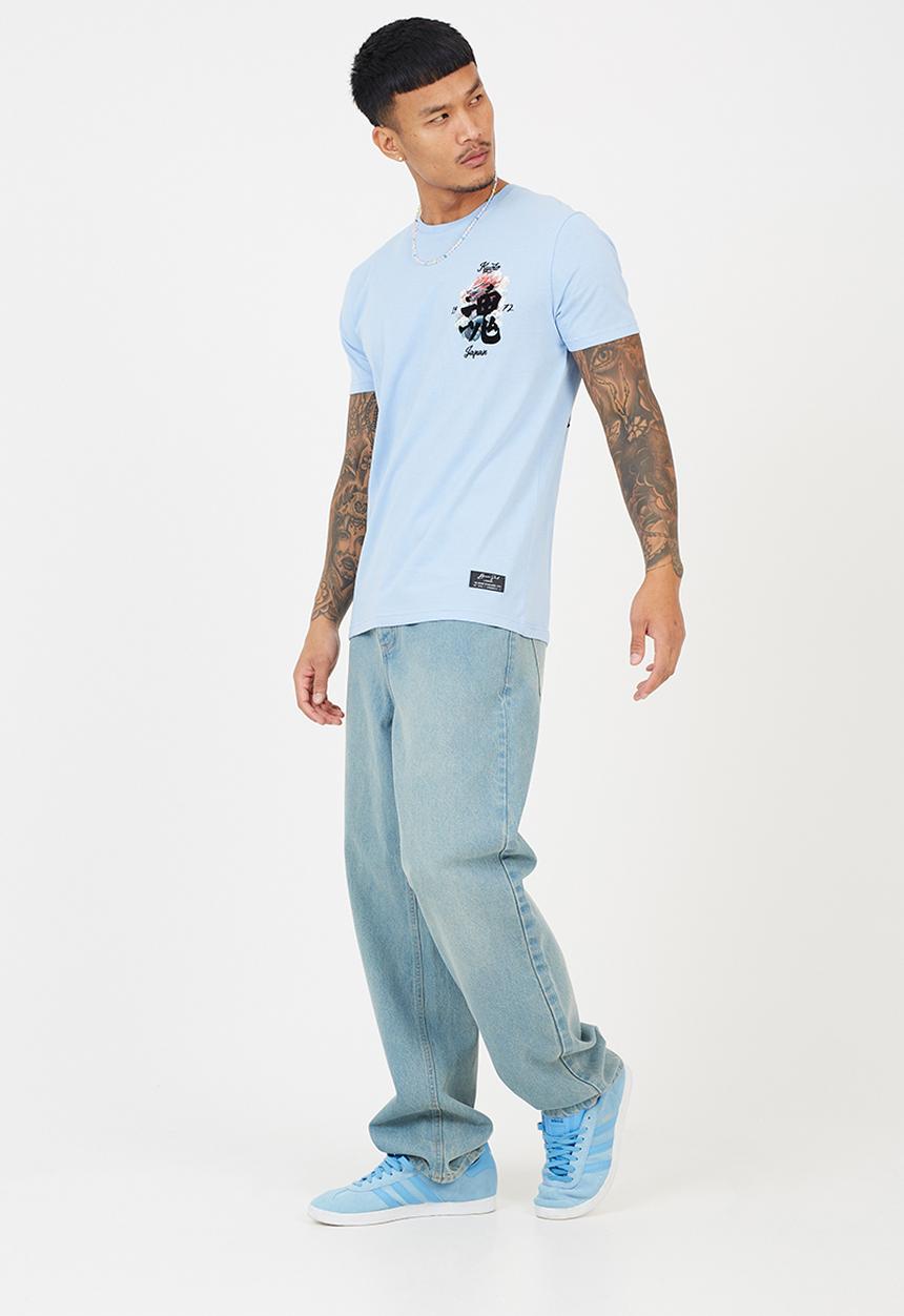 Brave Soul - Crew Neck Short Sleeve Tee  - Cloud Blue / Multi-Colour Print