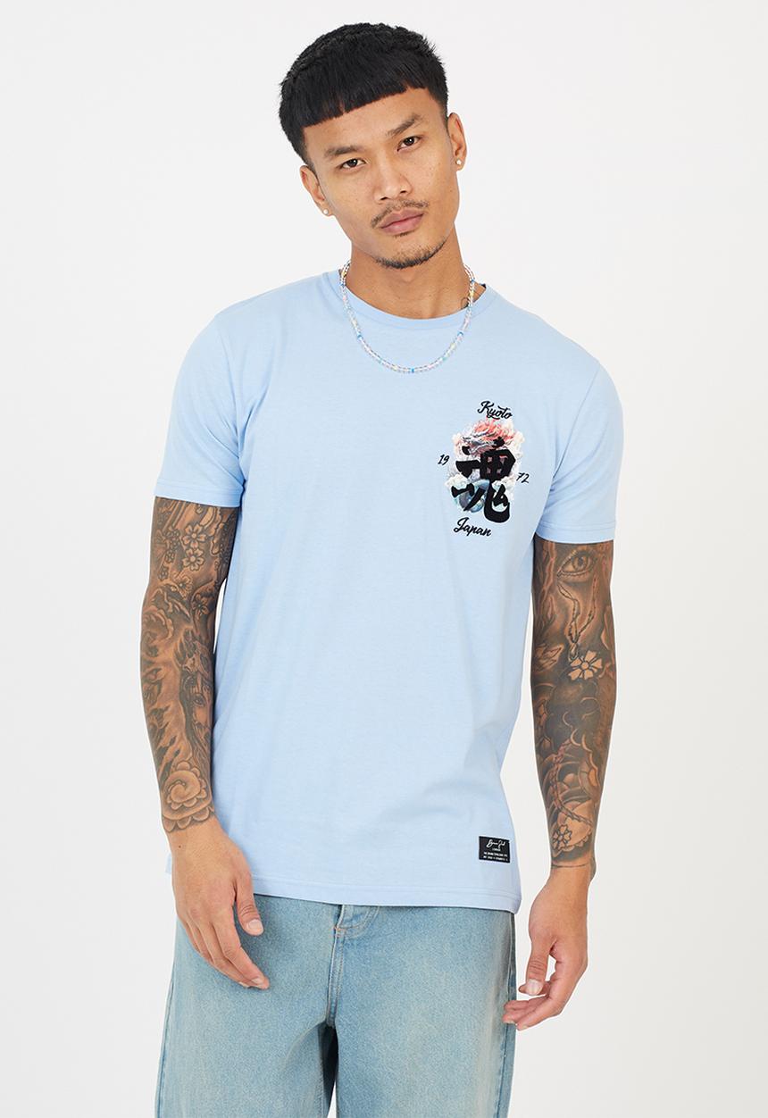 Brave Soul - Crew Neck Short Sleeve Tee  - Cloud Blue / Multi-Colour Print