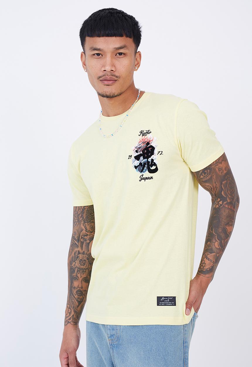 Brave Soul - Crew Neck Short Sleeve Tee  - Citric / Multi-Colour Print