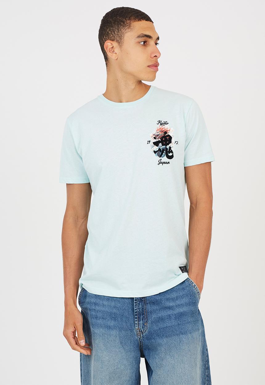 Brave Soul - Crew Neck Short Sleeve Tee - Pale Mint / Multi-Colour Print