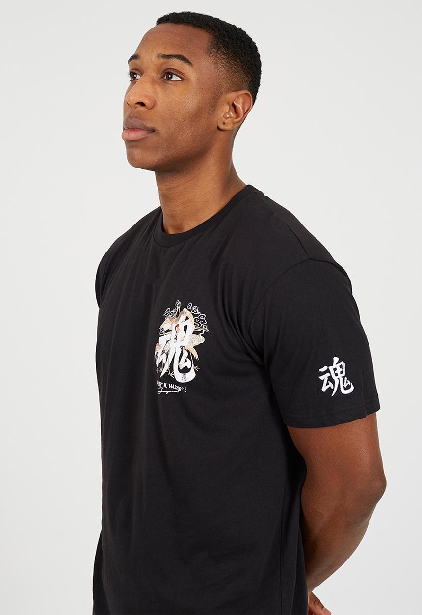 Brave Soul - Crew Neck Oversized T-Shirt  - Jet Black / Multi-Colour Print