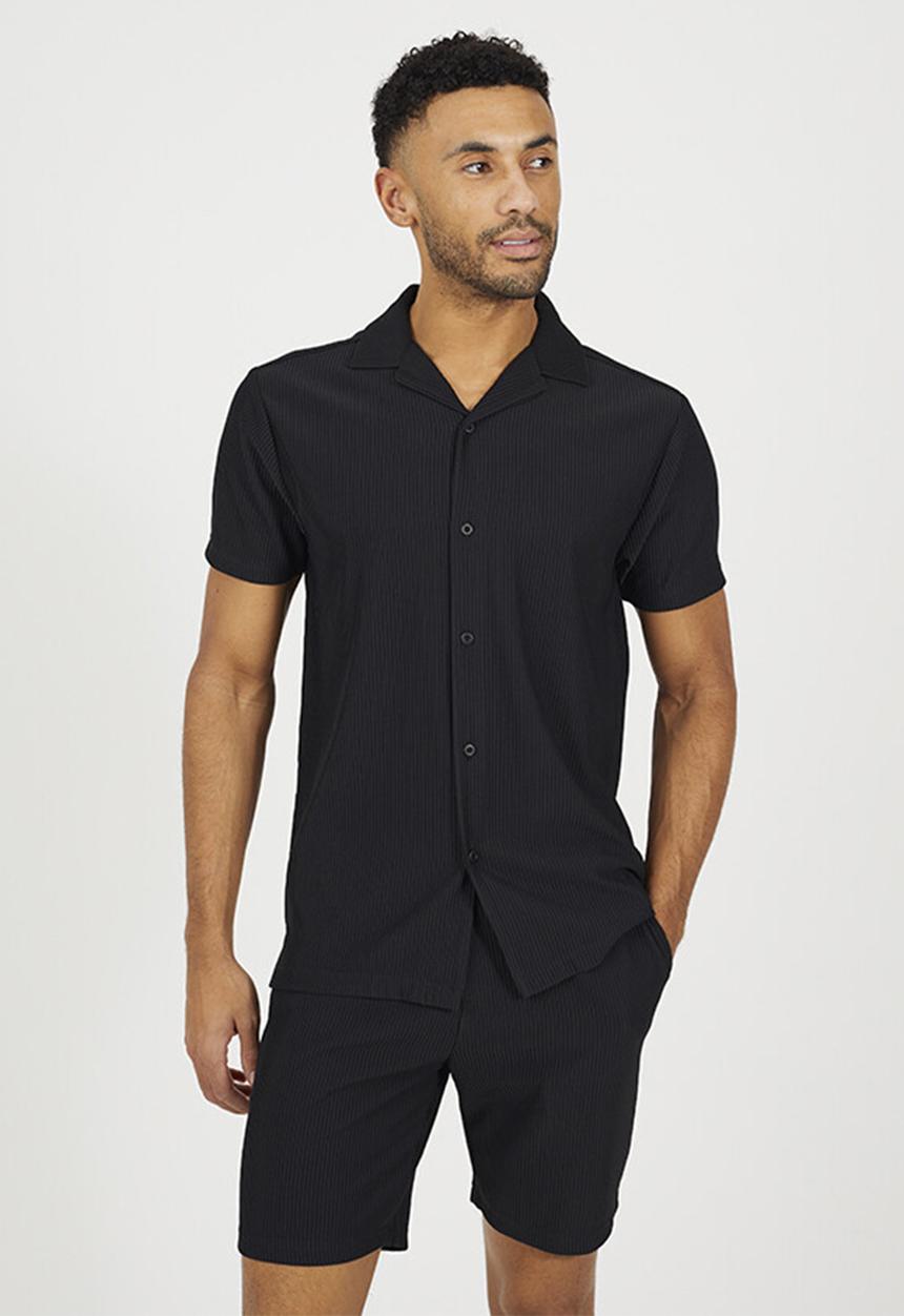 Brave Soul - Revere Collar Shirt- Jet Black