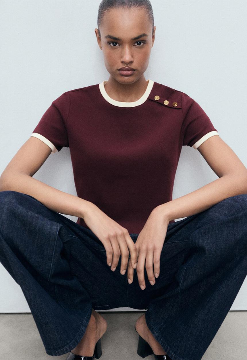 MANGO - T-shirt pirti -  dark red