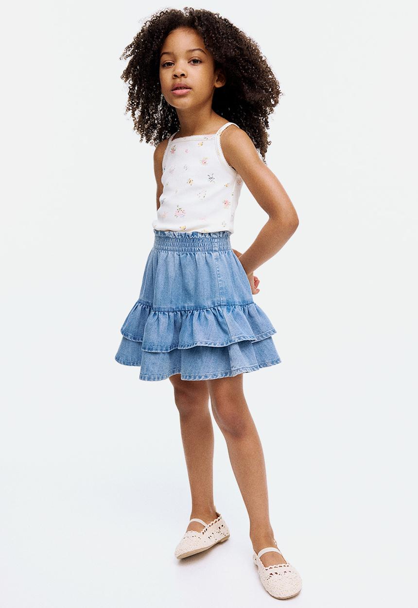 H&M - Tiered denim skirt - denim blue 