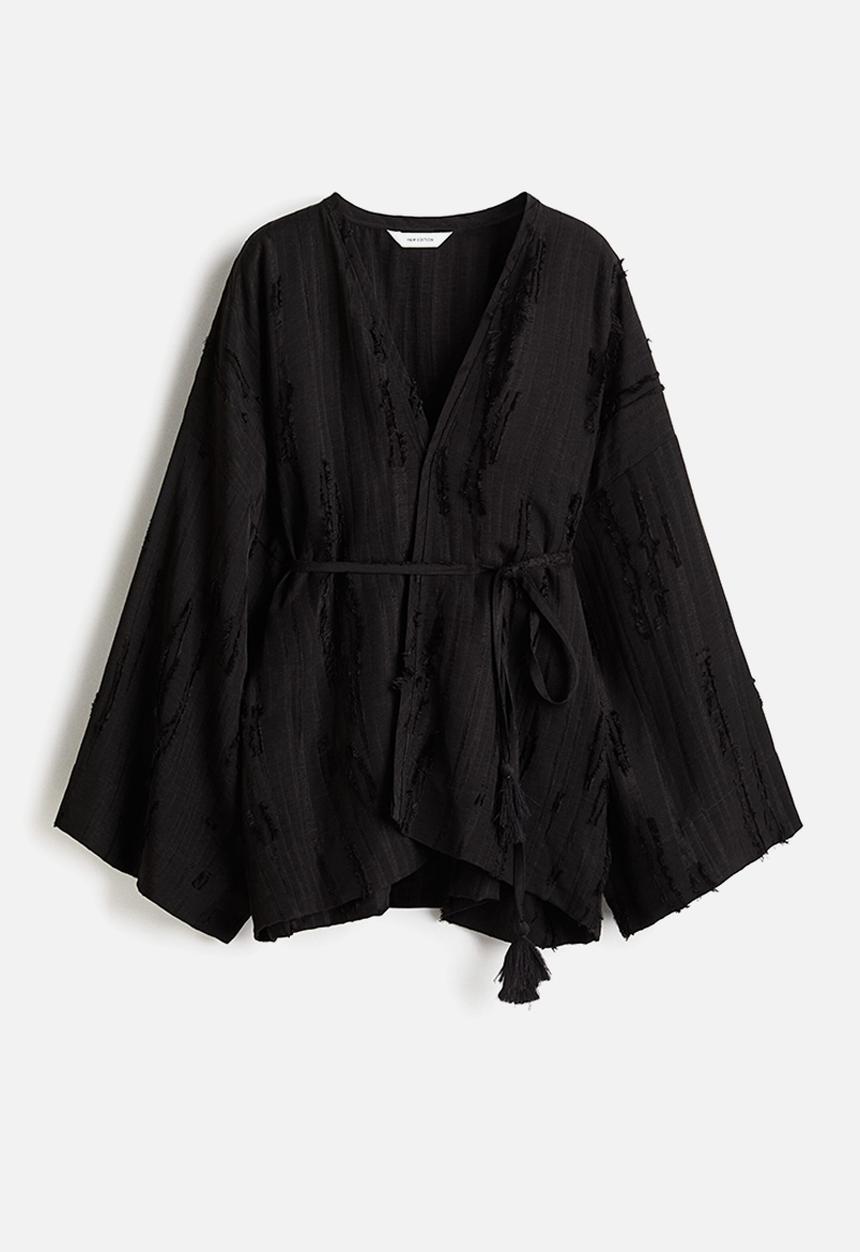 H&M - Frayed kaftan jacket - black