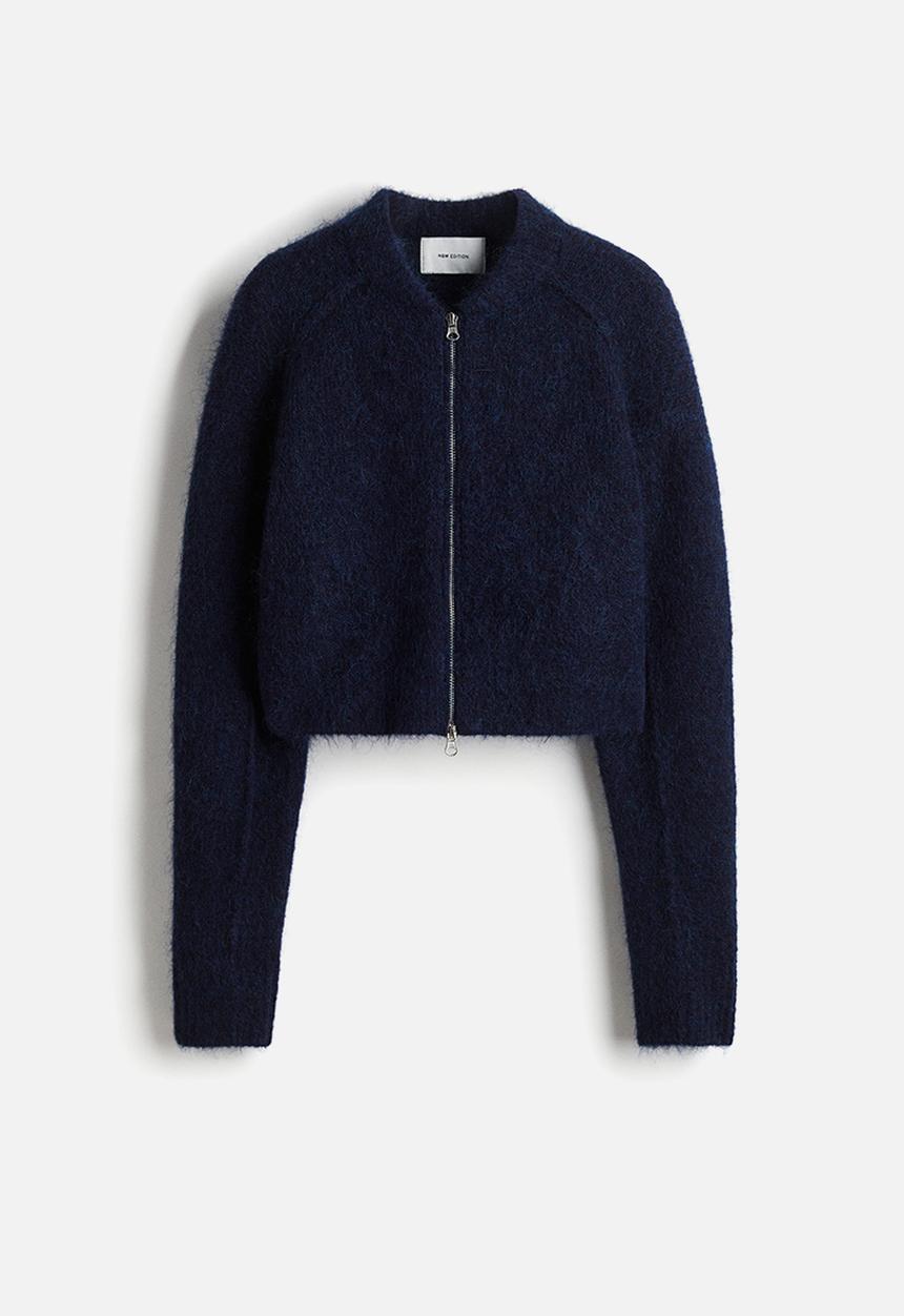 H&M - Mohair-blend zip-through cardigan - navy blue