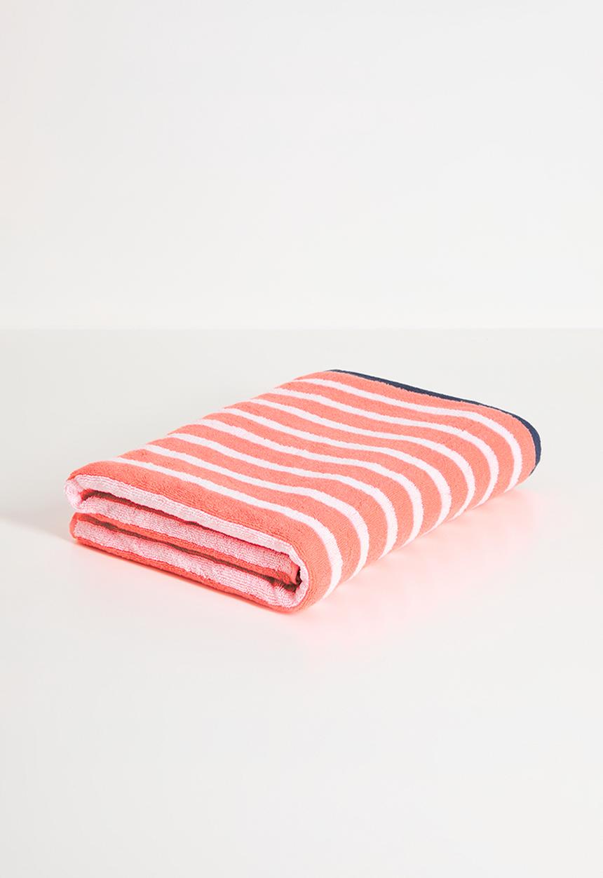 Nortex - Imperial stripe bath sheet - fresh salmon