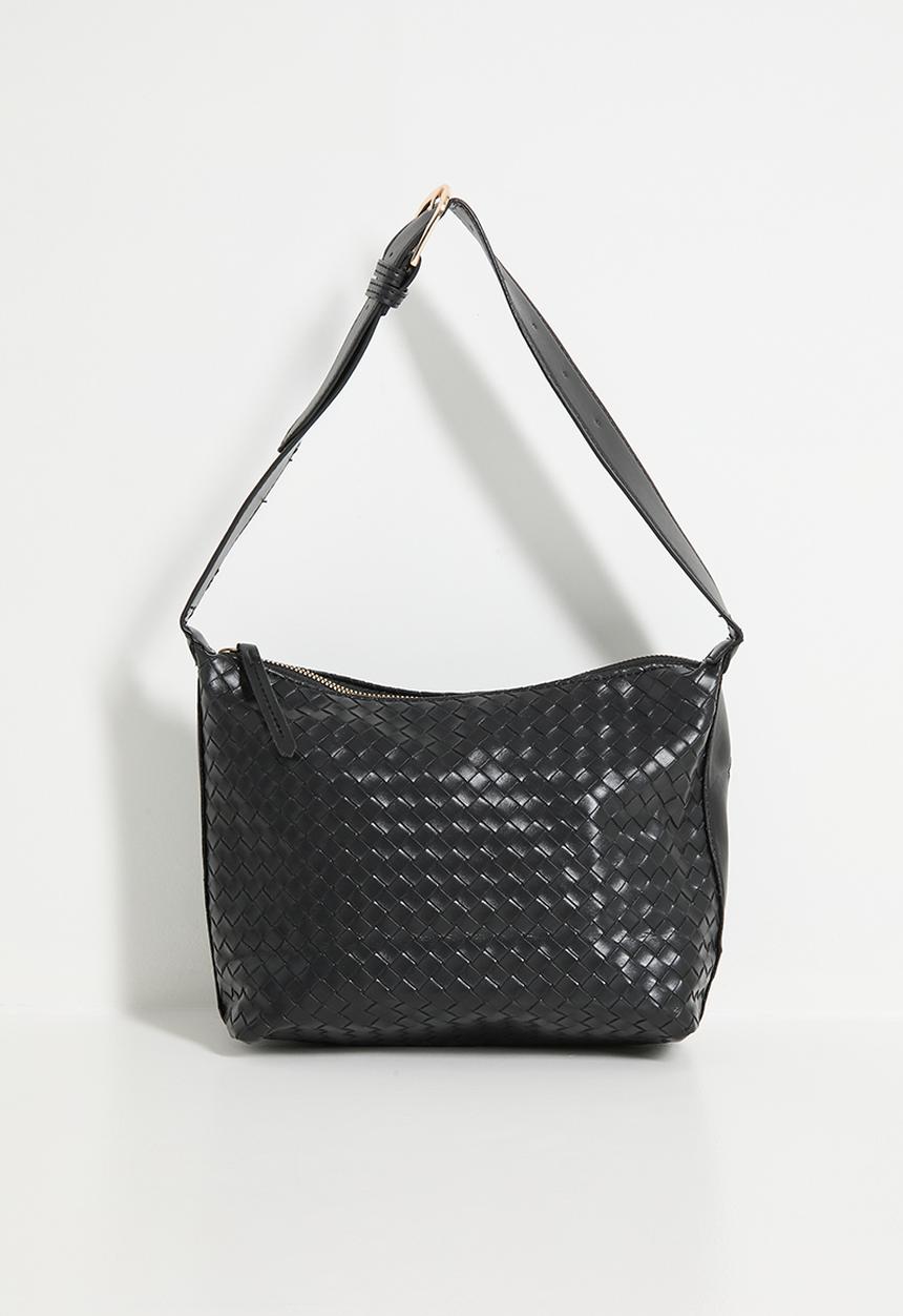 Tessa Design - Lisette woven shoulder bag with buckle strap - black