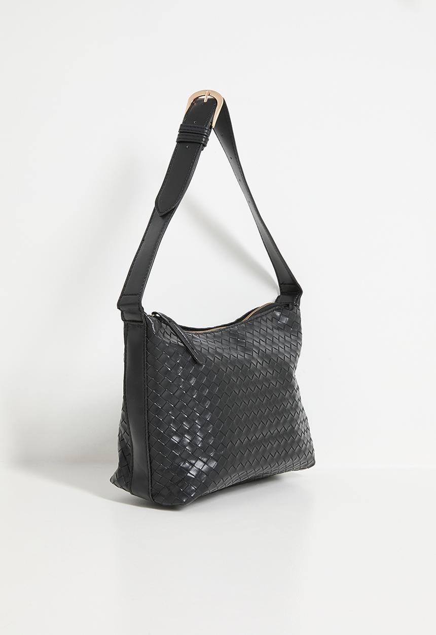 Tessa Design - Lisette woven shoulder bag with buckle strap - black