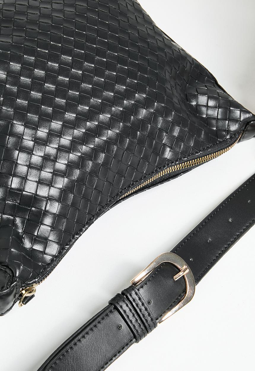 Tessa Design - Lisette woven shoulder bag with buckle strap - black