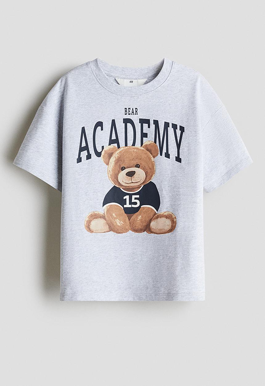 H&M - Oversized cotton T-shirt - grey marl teddy bear